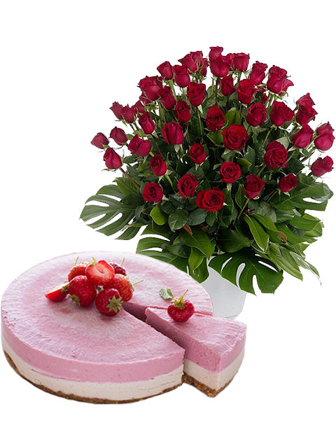 torta cheescake con 50 rose rosse